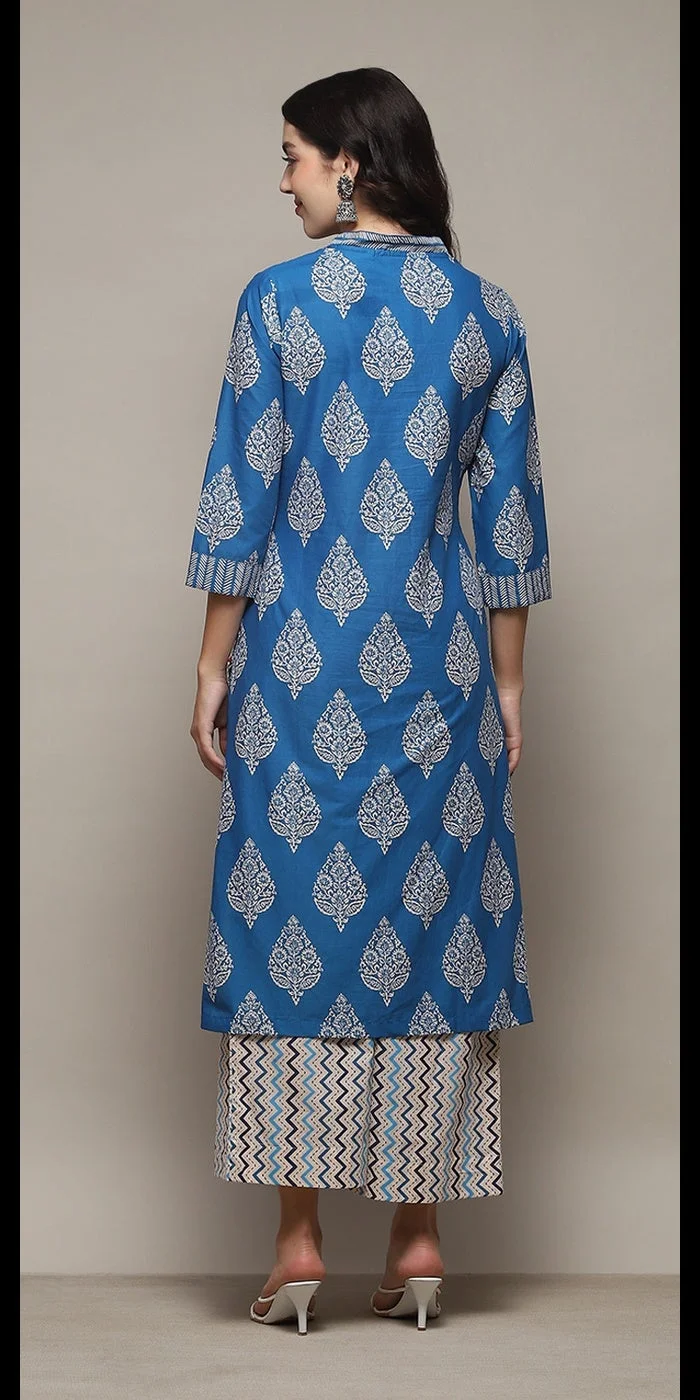 بيبا طقم بدلة بالازو باليتو القطني الأزرق الملكي المطبوع مستقيم