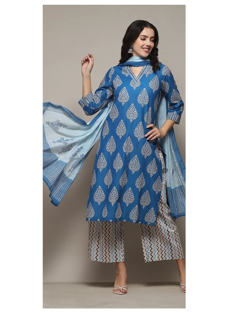 بيبا طقم بدلة بالازو باليتو القطني الأزرق الملكي المطبوع مستقيم