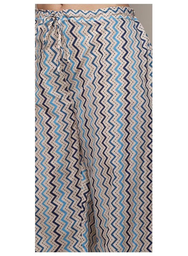 Biba  Royal Blue Cotton Straight Printed Kurta Straight Palazzo Suit Set for Women | Best Price UAE