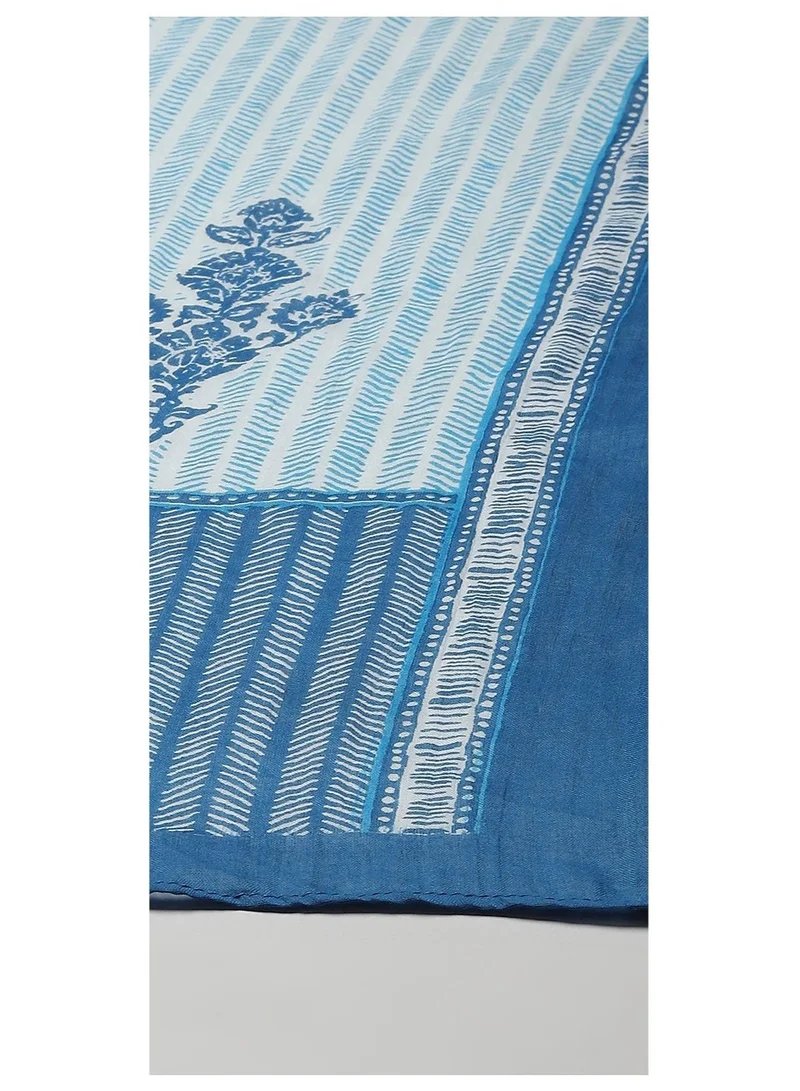 Biba  Royal Blue Cotton Straight Printed Kurta Straight Palazzo Suit Set for Women | Best Price UAE