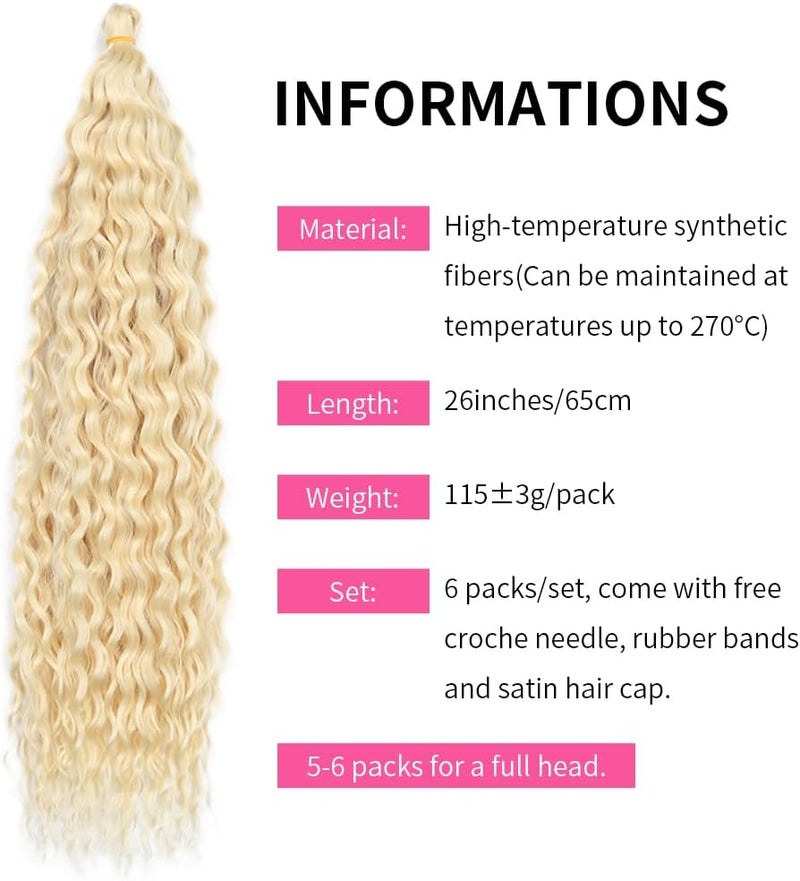 DSOAR Deep Twist Crochet Hair Hair Bundles Water Wave Synthetic Hair Extension Curly Braiding Ombre Curl Braiding Hairpiece, 26 Inch 3 Packs - Image 5