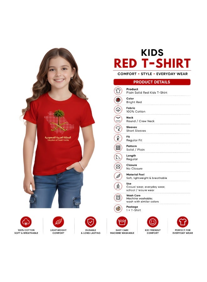 Saudi Arabia-Themed Girls Souvenir T-Shirt for Kids - Short Sleeve Round Neck Cotton Tshirt - Saudi Design with Camel - Ideal for School, Playtime - Image 4