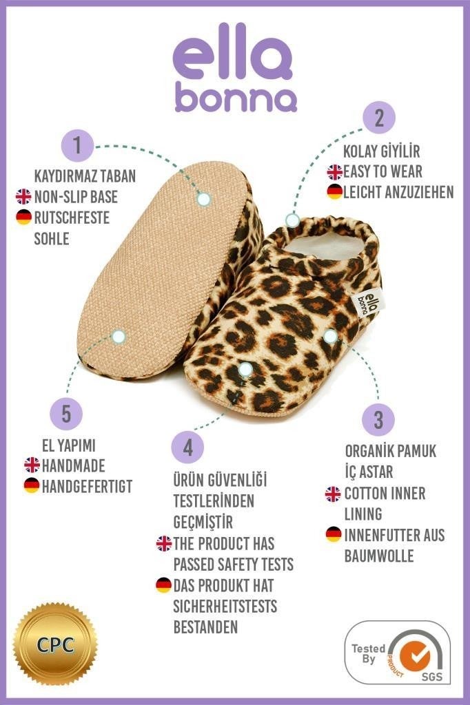 Ella Bonna Patterned Baby Booties, Non-Slip Sole, Home Nursery Shoes Slippers, Leopard Patterned  - Image 4