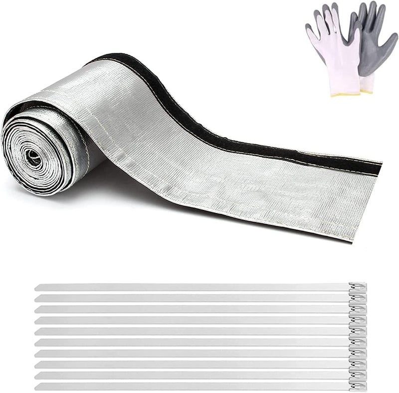Ummickl Heat Shroud Aluminized Sleeving Heat Shield Fuel line Wire Heat Sleeve 114ID x 10FT with 10 Pcs 118 Inch Stainless Steel304 Cable Metal Zip TiesSilver - Image 3