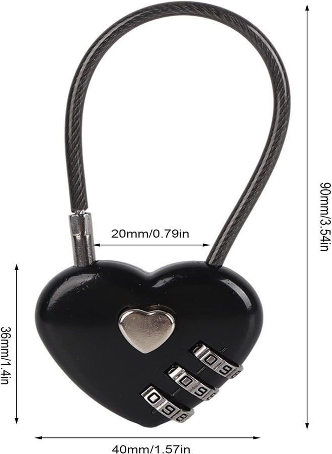 Rosojodg Black Heart Shape Code Lock Compact Mini Size with 3 Digit Code Combination for Luggage, Backpack, Jewelry Box, Hall Locker Combination Padlocks - Image 2
