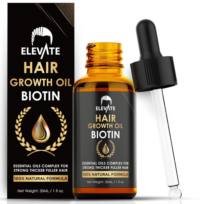 ELEVATE Hair Growth Oil  Biotin Serum  Castor Oil Natural Vitamin Treatment for Stronger Thicker Longer Hair and Regrowth  Prevent Thinning and Loss for Men  Women 1 Fl Oz