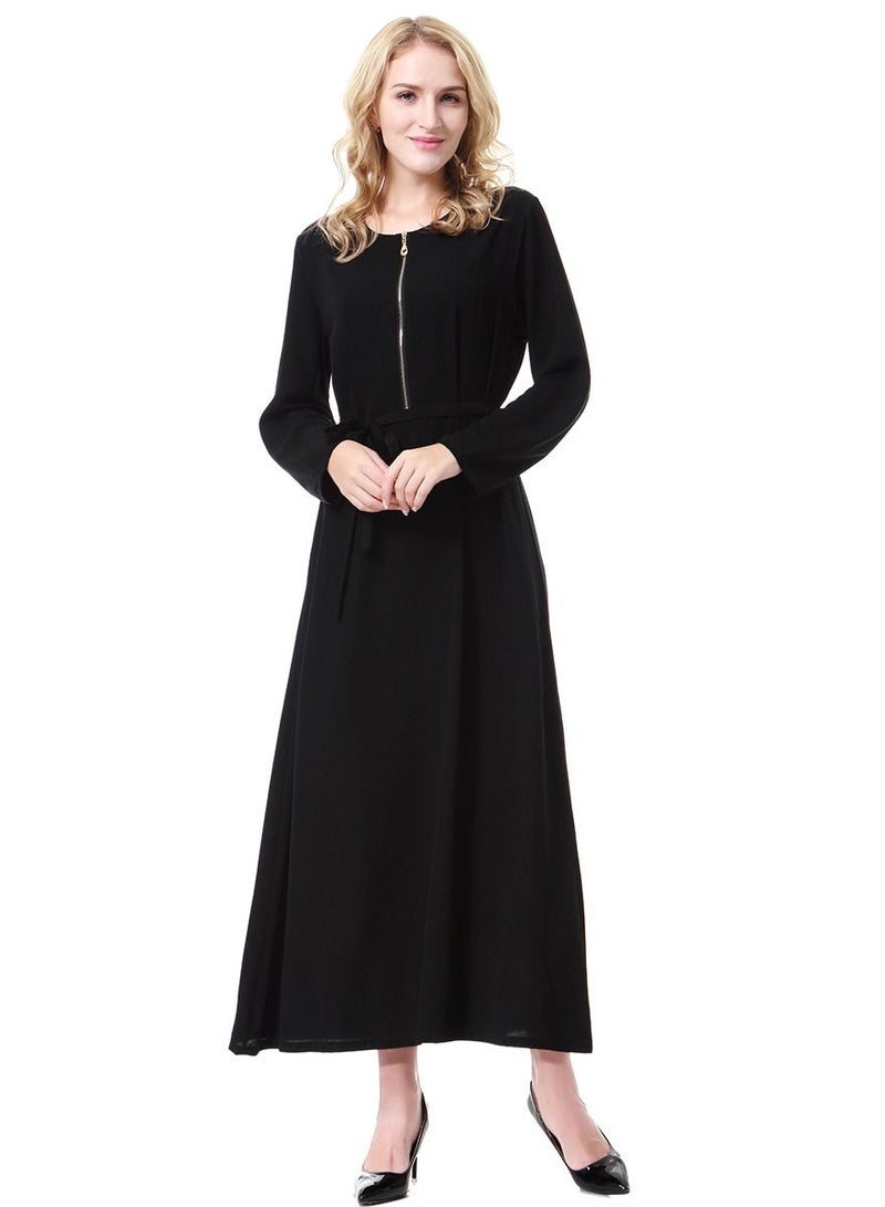 Loquat Woman's Solid Color Long Sleeve Zipper Maxi Dress Black  - Image 1
