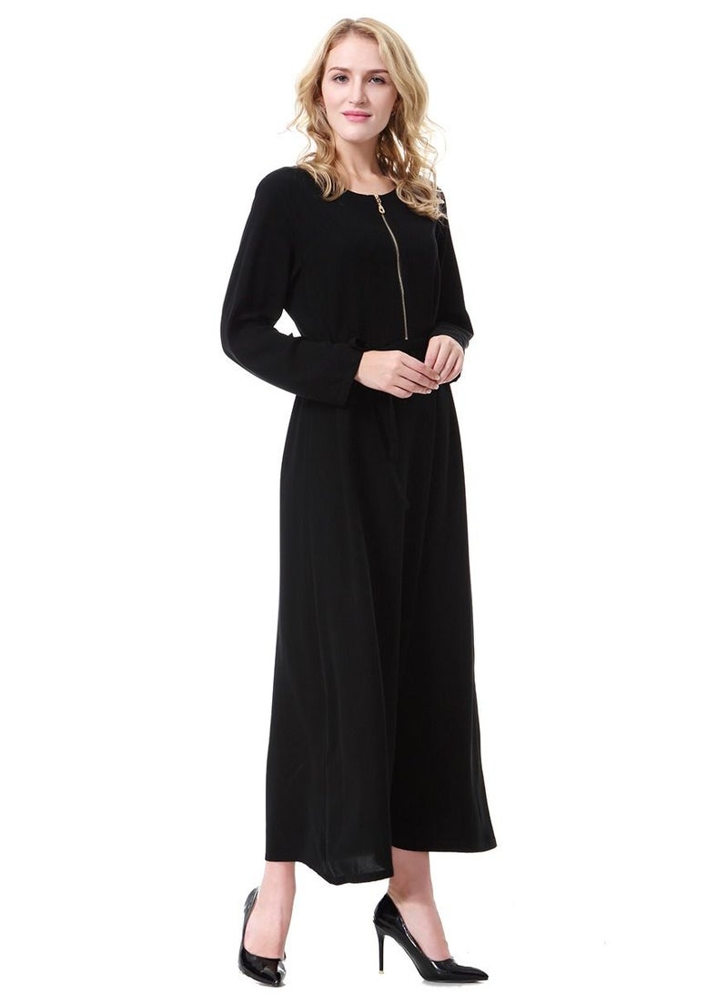 Loquat Woman's Solid Color Long Sleeve Zipper Maxi Dress Black  - Image 2