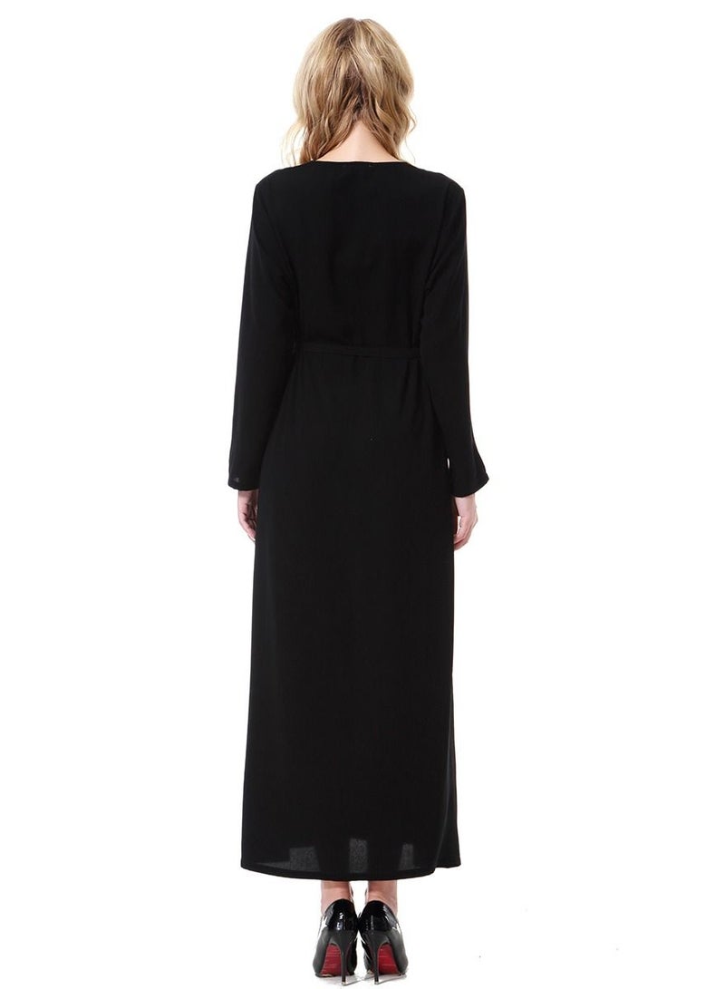 Loquat Woman's Solid Color Long Sleeve Zipper Maxi Dress Black  - Image 3