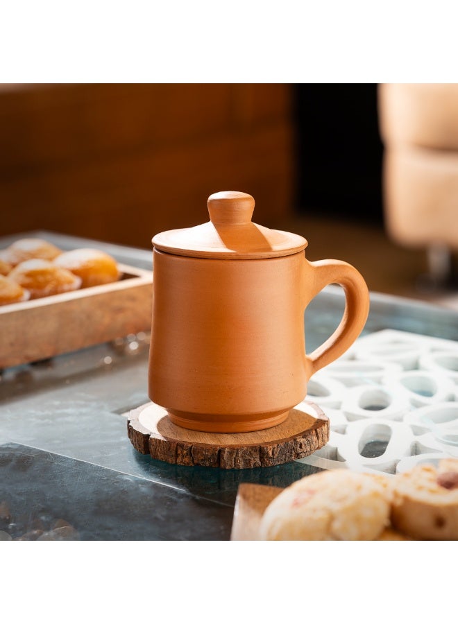 ARK Terracotta Mug with Lid – Handmade Clay Coffee & Tea Cup, Earthenware Mug for Hot & Cold Drinks, Reusable Rustic Drinkware - 10x8 cm - 400 ml - Image 2