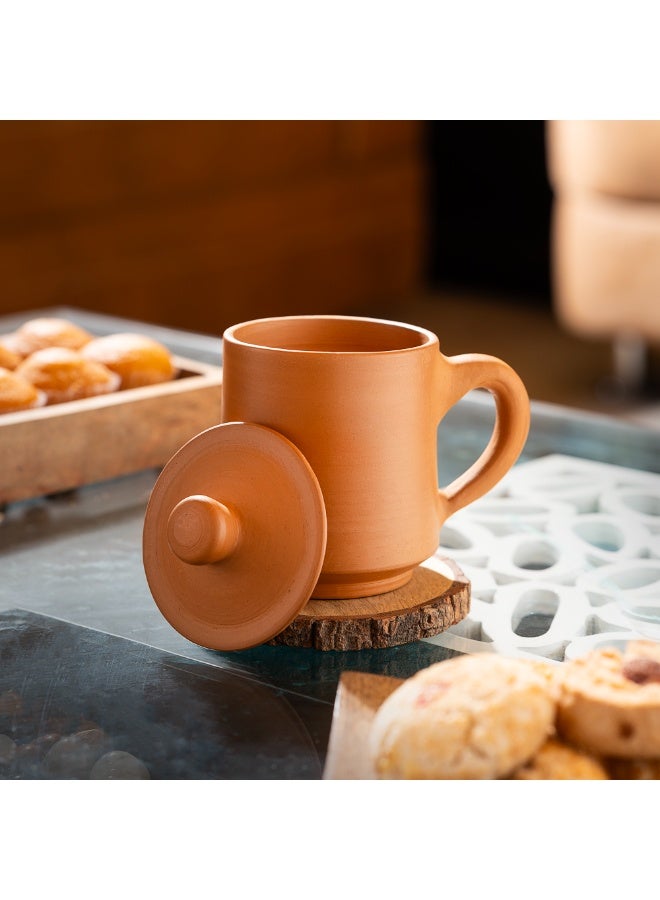 ARK Terracotta Mug with Lid – Handmade Clay Coffee & Tea Cup, Earthenware Mug for Hot & Cold Drinks, Reusable Rustic Drinkware - 10x8 cm - 400 ml - Image 1