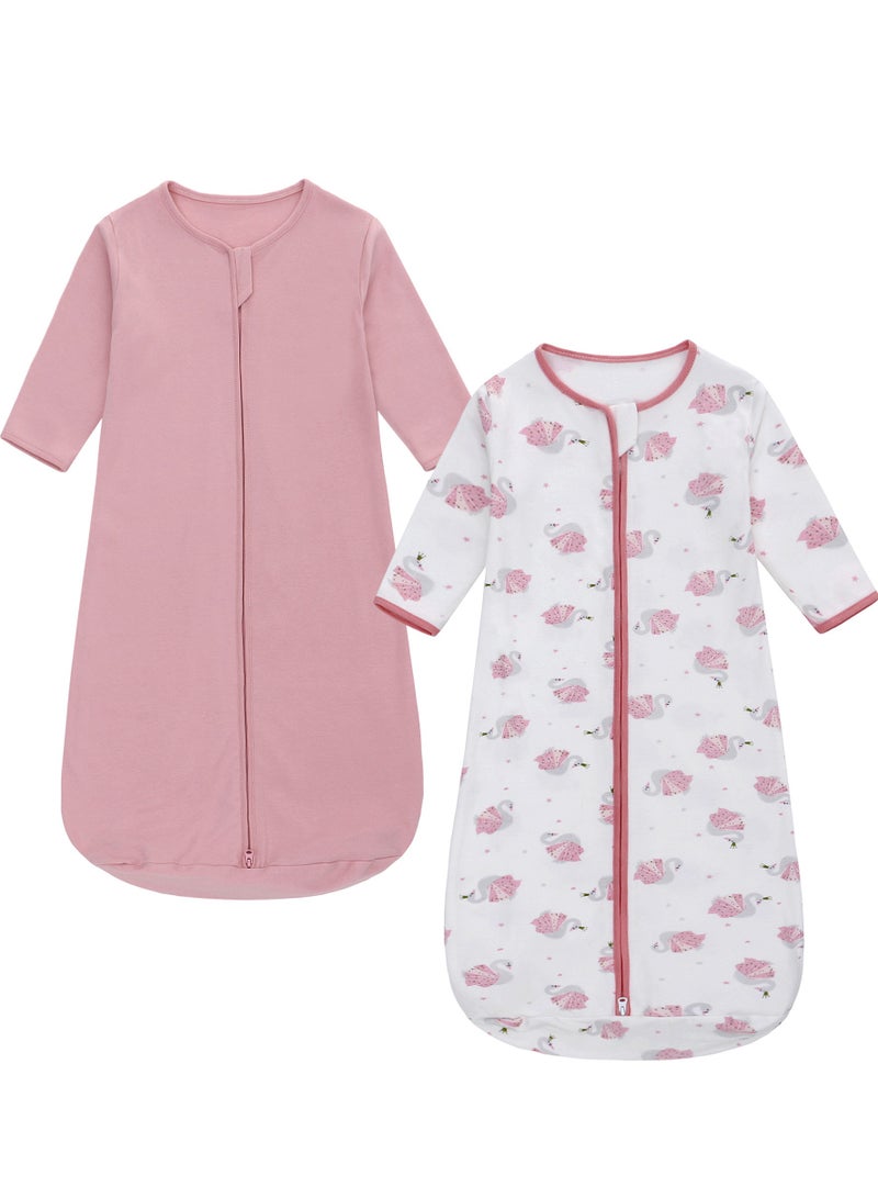 Miracle Baby 2PCS 100% Cotton Long sleeves Baby Sleeping Bag, Double Zipper Baby Wearable Blankets  0.5TOG - Image 1