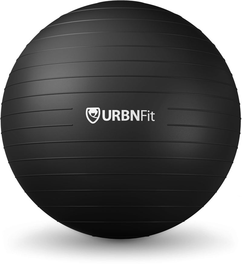URBNFit كرة تمارين URBNFit - كرة يوغا بأحجام متعددة لليوغا، والبيلاتس، والحمل، والثبات - كرة توازن سويسرية مضادة للانفجار مع مضخة سريعة - كرسي كرة مكتبي للمنزل والصالة الرياضية - 34 بوصة - أسود - Image 1