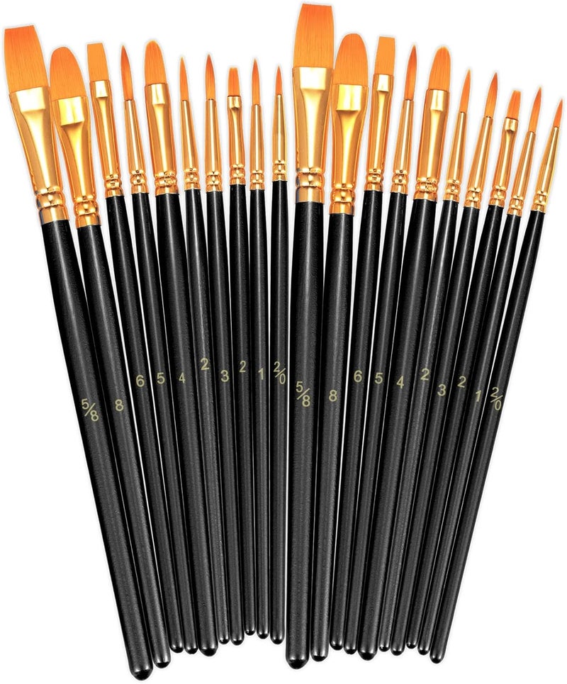 BOSOBO Paint Brushes Set, 2 Pack 20 Pcs Round Pointed Tip Nylon Hair Artist Acrylic Paint Brushes for Acrylic Oil Watercolor, Face Nail Art, Miniature Detailing & Rock Painting, Black - Image 1