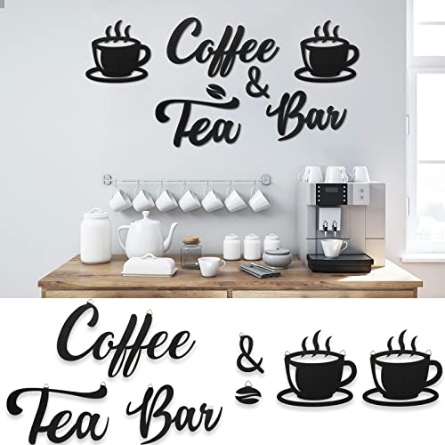 Queekay 7 Pieces Coffee Bar Sign Rustic Wall Decor Art Wooden Sign with Coffee Beans and Cups Decor for Bar Counter Home Office Kitchen - Image 1
