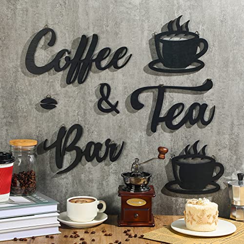Queekay 7 Pieces Coffee Bar Sign Rustic Wall Decor Art Wooden Sign with Coffee Beans and Cups Decor for Bar Counter Home Office Kitchen - Image 2