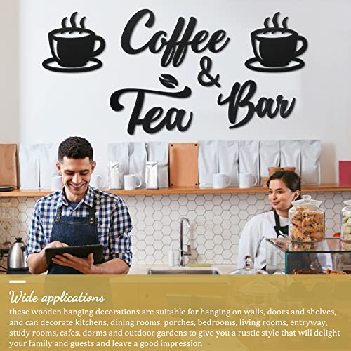 Queekay 7 Pieces Coffee Bar Sign Rustic Wall Decor Art Wooden Sign with Coffee Beans and Cups Decor for Bar Counter Home Office Kitchen - Image 5