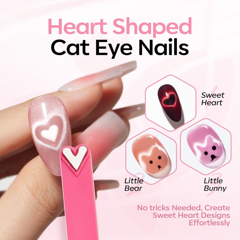 Modelones Cat Eye Gel Polish Nail Magnet, 8-in-1 Cat Eye Magnet Tool for Gel Nails Strong Magnetic Nail Art Wand with Steel Ball, Glass Bead& French Tip&Clover Cateye Multi-Effect Magnets DIY Salon - Image 2