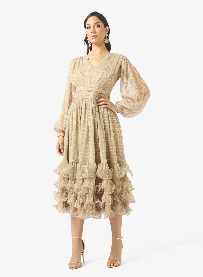 جولدن ابل V-Neck Metallic Midi Dress
