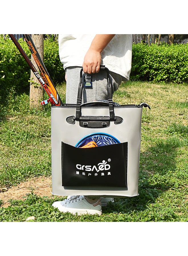 Grsaed Fishing Tackle Bag, 48cm, Multifunctional, Waterproof, Lightweight, Thickened, Wear-resistant, Storage, Live Fish Bucket, Fishing Accessories, Short Handle With Side Pocket, Gray - Image 4