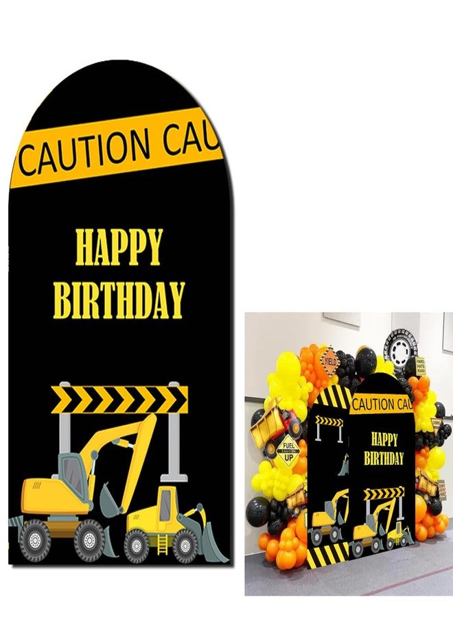 FiVan Arch Backdrop Cover Construction Black and Yellow Theme Bilayer Round Top Background for Baby Birthday Party Decoration - Image 1