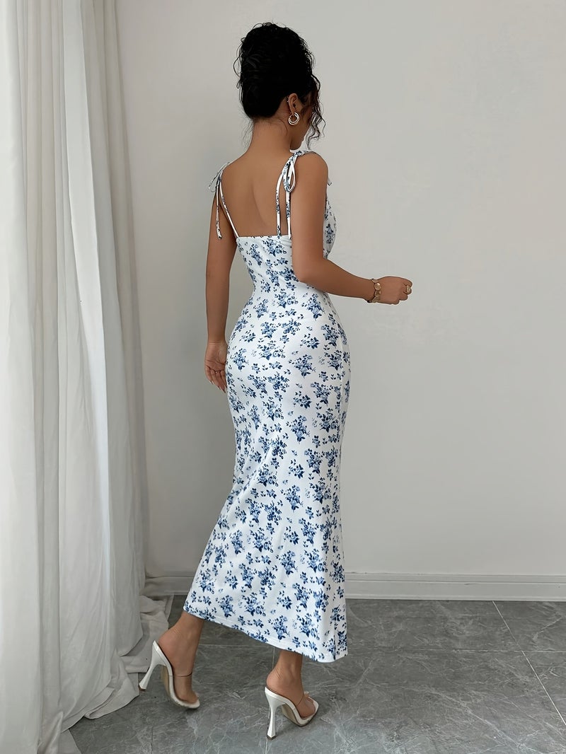 Elegant Floral Ruffled Strap Dress for Women - Image 5