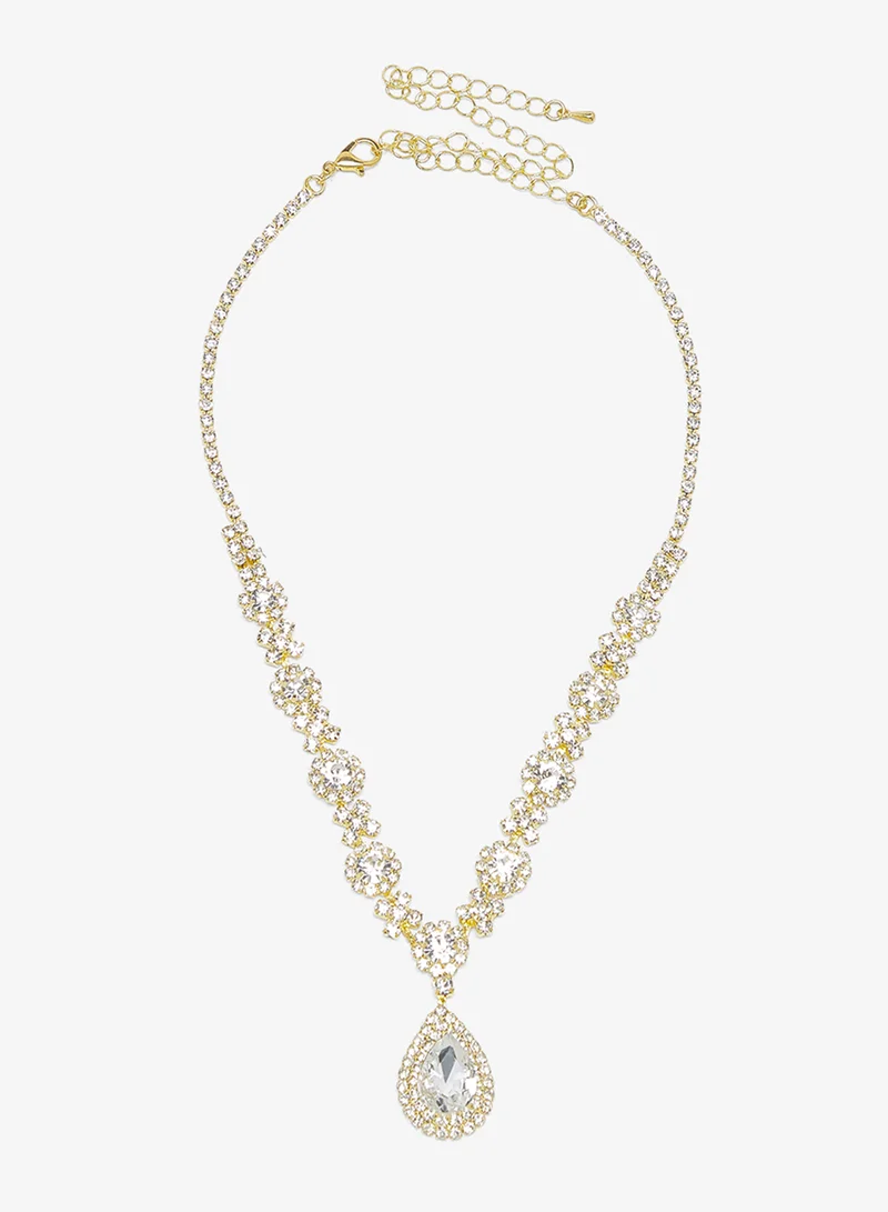 Khizana Silver Diamonte Jewelry Set With Earrings Bracelet Necklace