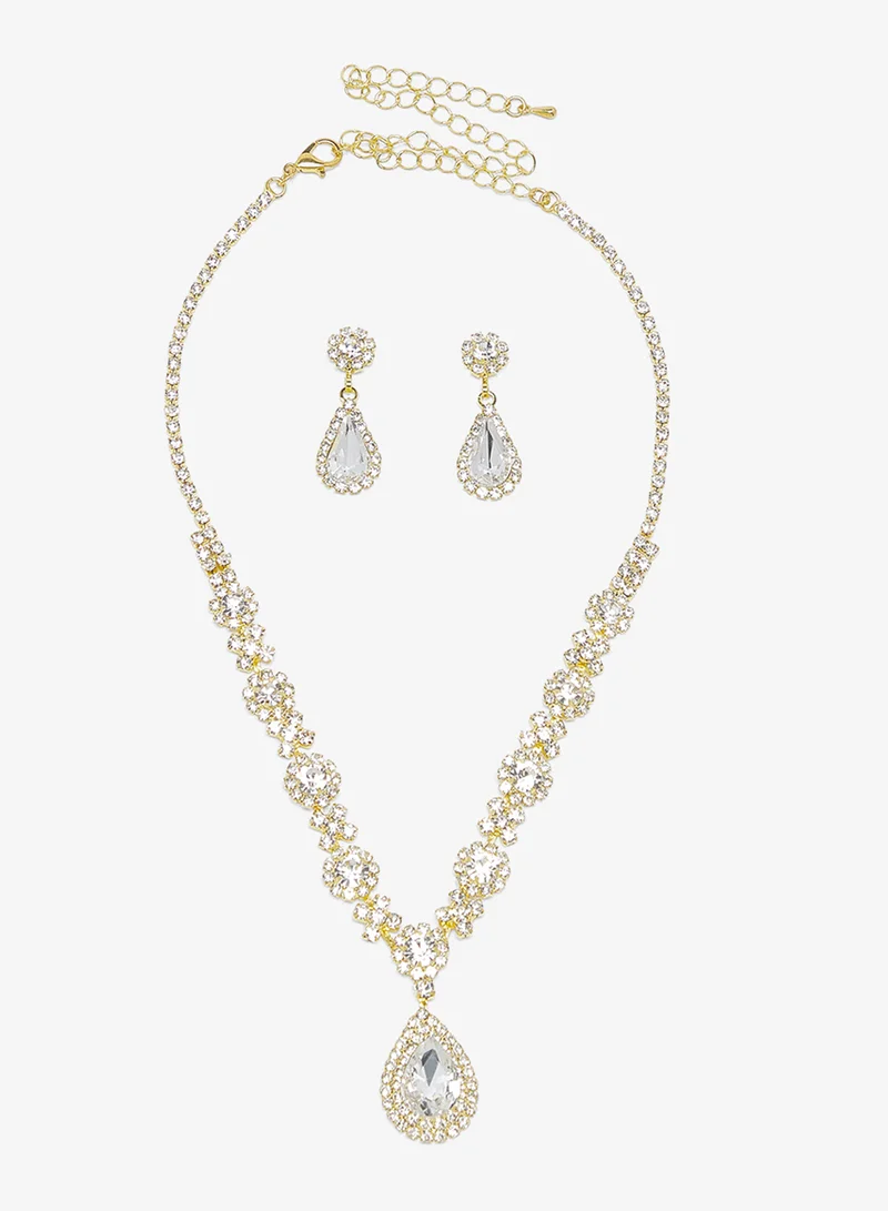 Khizana Silver Diamonte Jewelry Set With Earrings Bracelet Necklace