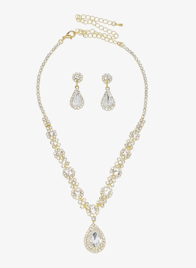 Khizana Silver Diamonte Jewelry Set With Earrings Bracelet Necklace
