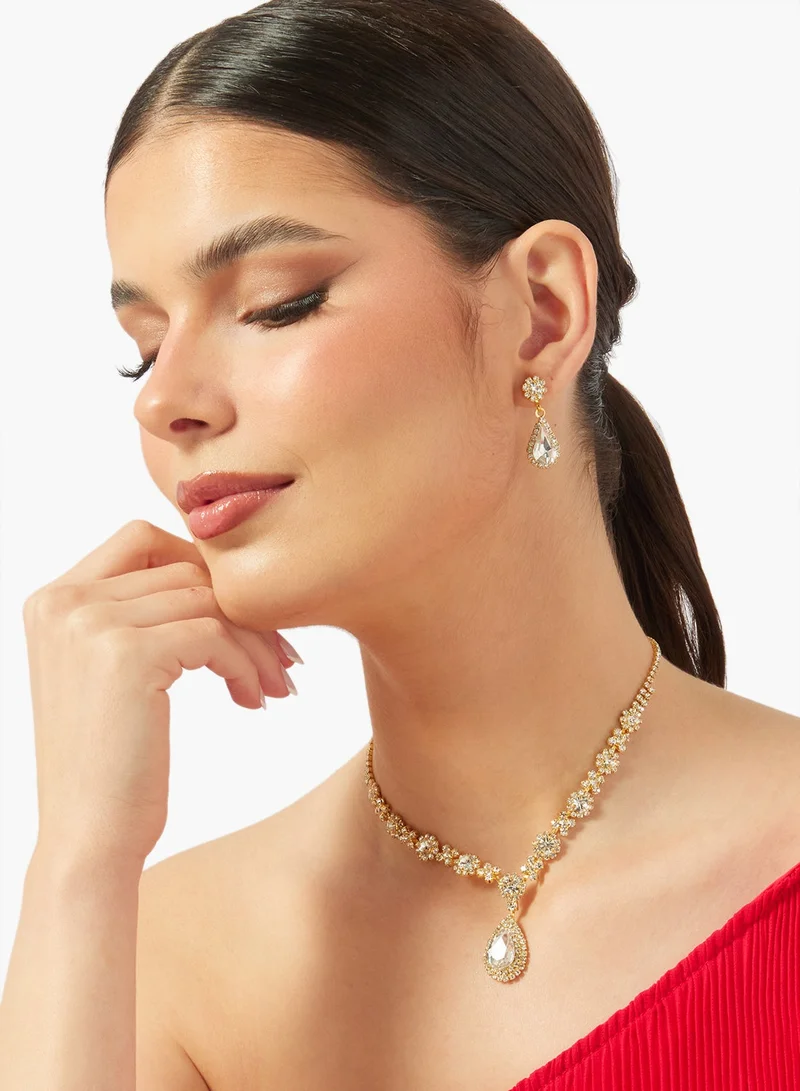 Khizana Silver Diamonte Jewelry Set With Earrings Bracelet Necklace