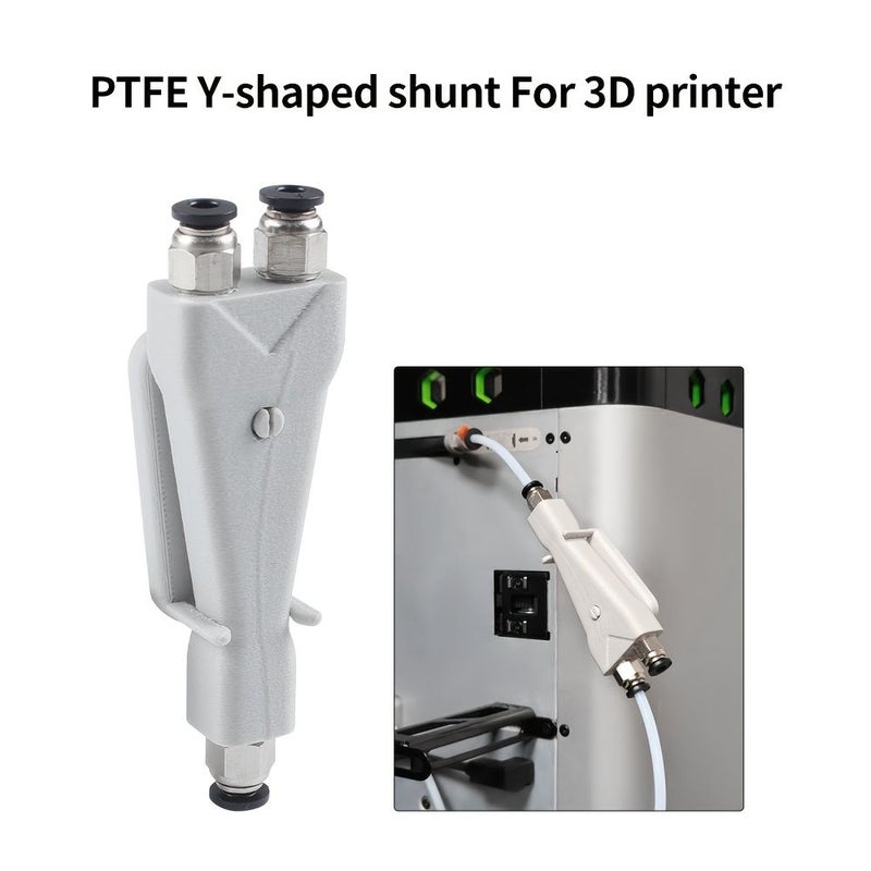 محول PTFE على شكل Y باللون الرمادي مصمم للطابعات ثلاثية الأبعاد يساعد في تجنب الانسداد والتشابك، ويسهل نقل المواد من البكرات الخارجية. - Image 3