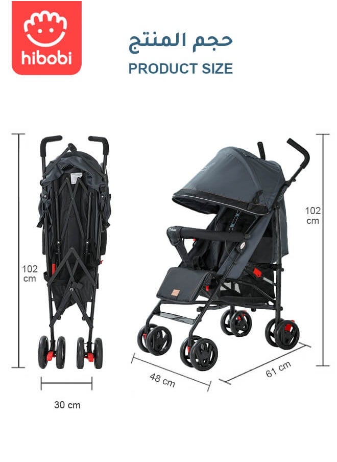 Hibobi Lightweight Foldable Baby Stroller｜One-Touch Fold｜Reclining Seat｜Sunshade Canopy｜Shock-Absorbing Wheels｜5-Point Harness｜For 0–4 Years