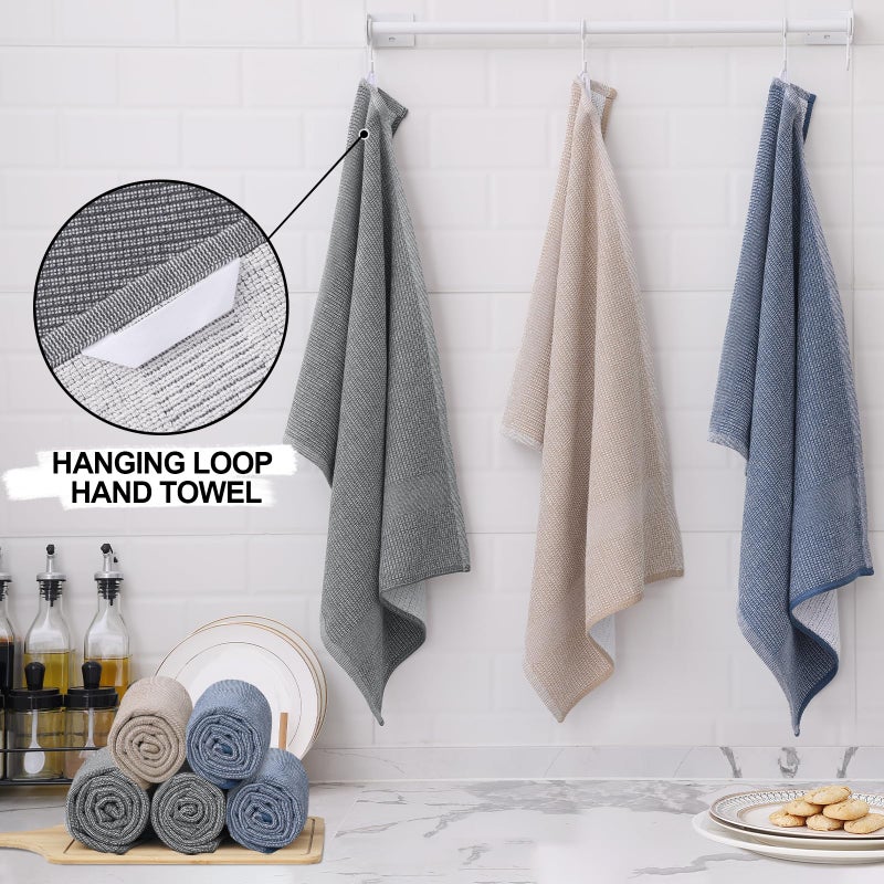 Homaxy Premium Kitchen Towels(18â€x 28â€, 6 Pack), Large Cotton Kitchen Hand Towels, Flat and Terry Dish Towels, 380 GSM Highly Absorbent Tea Towel Set with Hanging Loop, Multicolor - Image 3