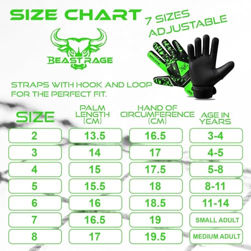 BEAST RAGE Kids Goalkeeper Gloves - Youth Soccer & Football Gloves (Green, Size 3 for 5-6 Year Olds) - Image 4