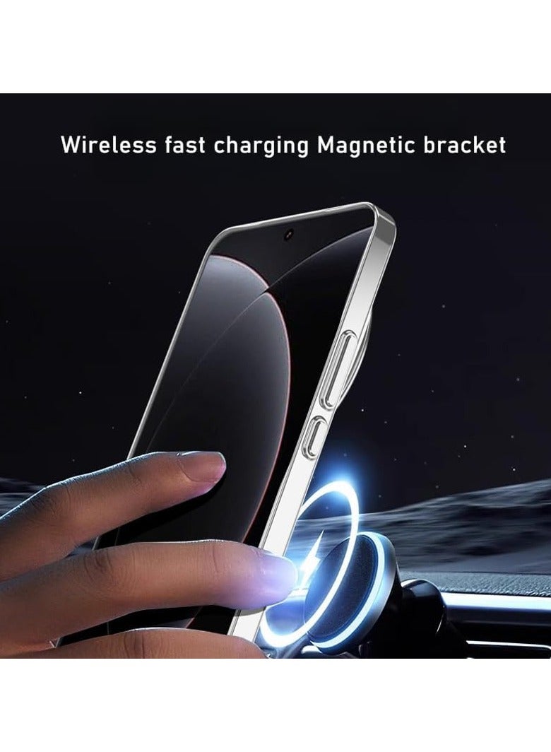 عام حافظة شفافة مغناطيسية متوافقة مع Xiaomi 15 Ultra - بإطار معدني للعدسة ودعم الشحن اللاسلكي، مقاومة للصدمات والسقوط - Image 3