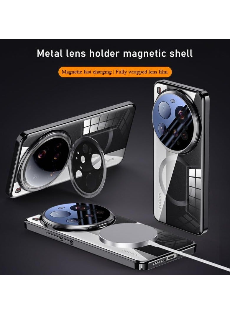 عام حافظة شفافة مغناطيسية متوافقة مع Xiaomi 15 Ultra - بإطار معدني للعدسة ودعم الشحن اللاسلكي، مقاومة للصدمات والسقوط - Image 2