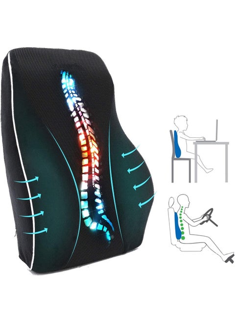 Office Chair Lumbar Support Pillow, Memory Foam Back Cushion, Breathable 3D Mesh Cover, Ergonomic Design Orthopedic Backrest for Lower Back Pain Relief, Chair and Car Seat Backrest