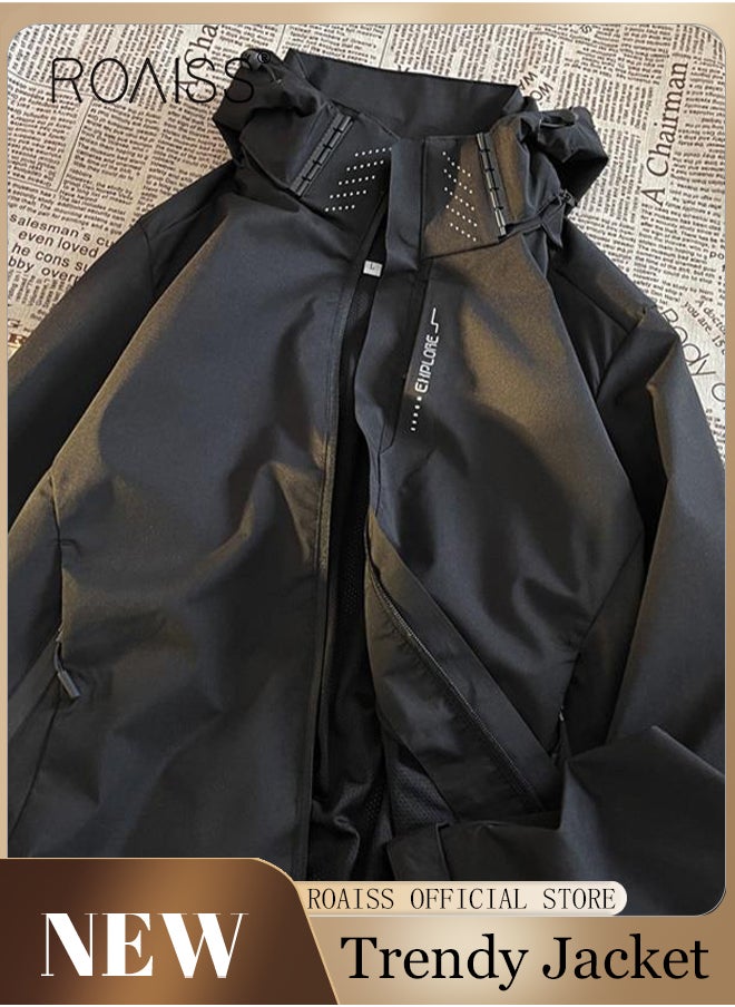 roaiss - Men's Functional Style Jacket Men Solid Casual Simple Coat Sports Pocket Zipper Baseball Clothes Flying Jacket Men's Hooded Workwear Jacket - Image 1
