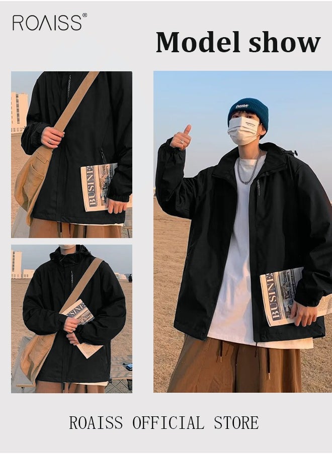 roaiss - Men's Functional Style Jacket Men Solid Casual Simple Coat Sports Pocket Zipper Baseball Clothes Flying Jacket Men's Hooded Workwear Jacket - Image 1