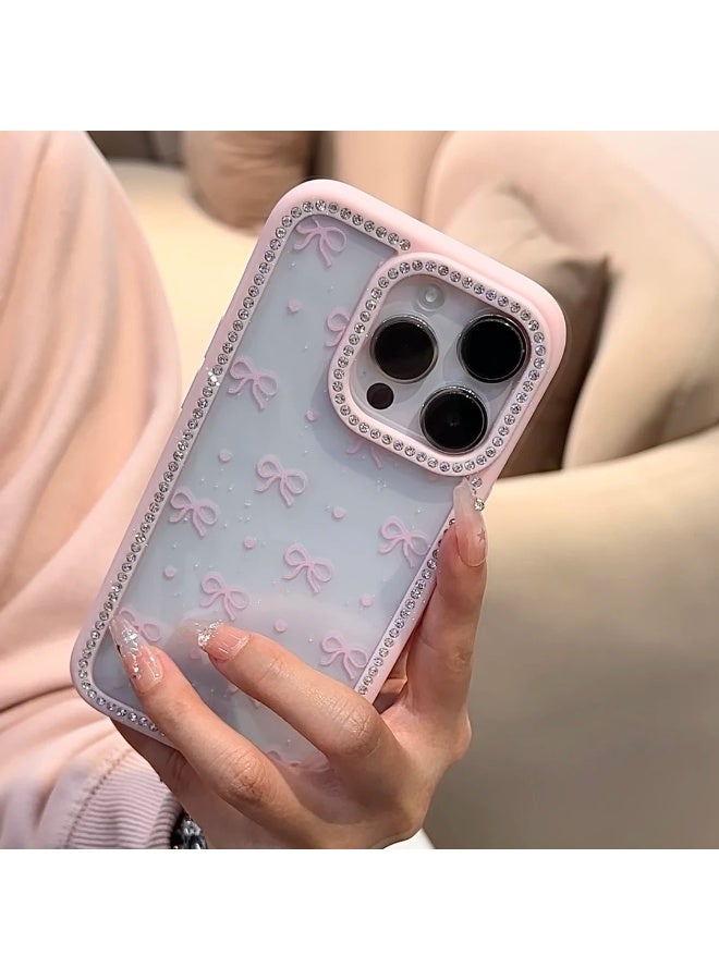 NIBEMINENT Love Heart Bows Protective TPU Case Cover For iPhone 15 Pro Max, Pink