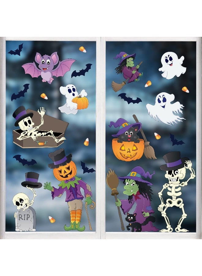 LOKIPA LOKIPA Halloween Window Clings Decals Decorations - 8 Sheets Pumpkin Spider Bat Ghost Witch Window Stickers for Halloween Windows Glass Decorations  - Image 1