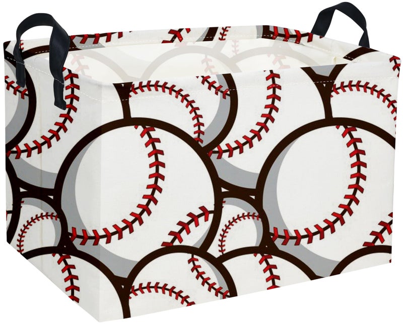 Essme Rectangular Baseball Basket Kids BasketsBoys Storage Bins Kids Basket with Handles for Room Decor Shelf Bin Baseball Basket - Image 2
