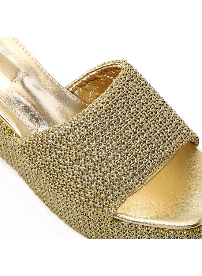 DejaVu Gold Heeled Simple Slippers  - Image 5