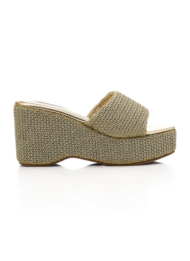DejaVu Gold Heeled Simple Slippers  - Image 2