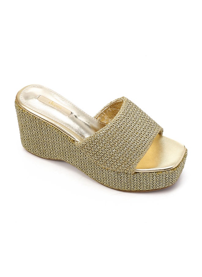 DejaVu Gold Heeled Simple Slippers  - Image 1