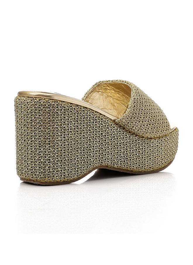 DejaVu Gold Heeled Simple Slippers  - Image 3