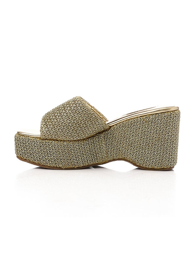 DejaVu Gold Heeled Simple Slippers  - Image 4