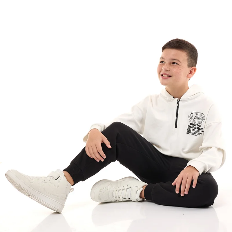 فكتور اند جين Graphic Printed 2 Pc Set with Half Zipper Hoodie