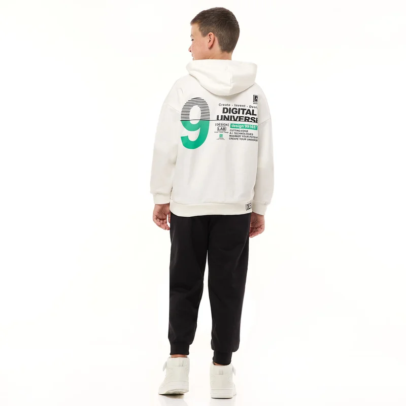 فكتور اند جين Graphic Printed 2 Pc Set with Half Zipper Hoodie