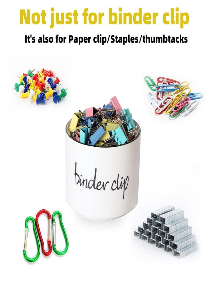 ONTUBE Farmhouse Binder Clip Holder, Ceramic Paper Clip Dispenser Organizer for Desk ,Office Push Pins Holder 8oz (White) - Image 2